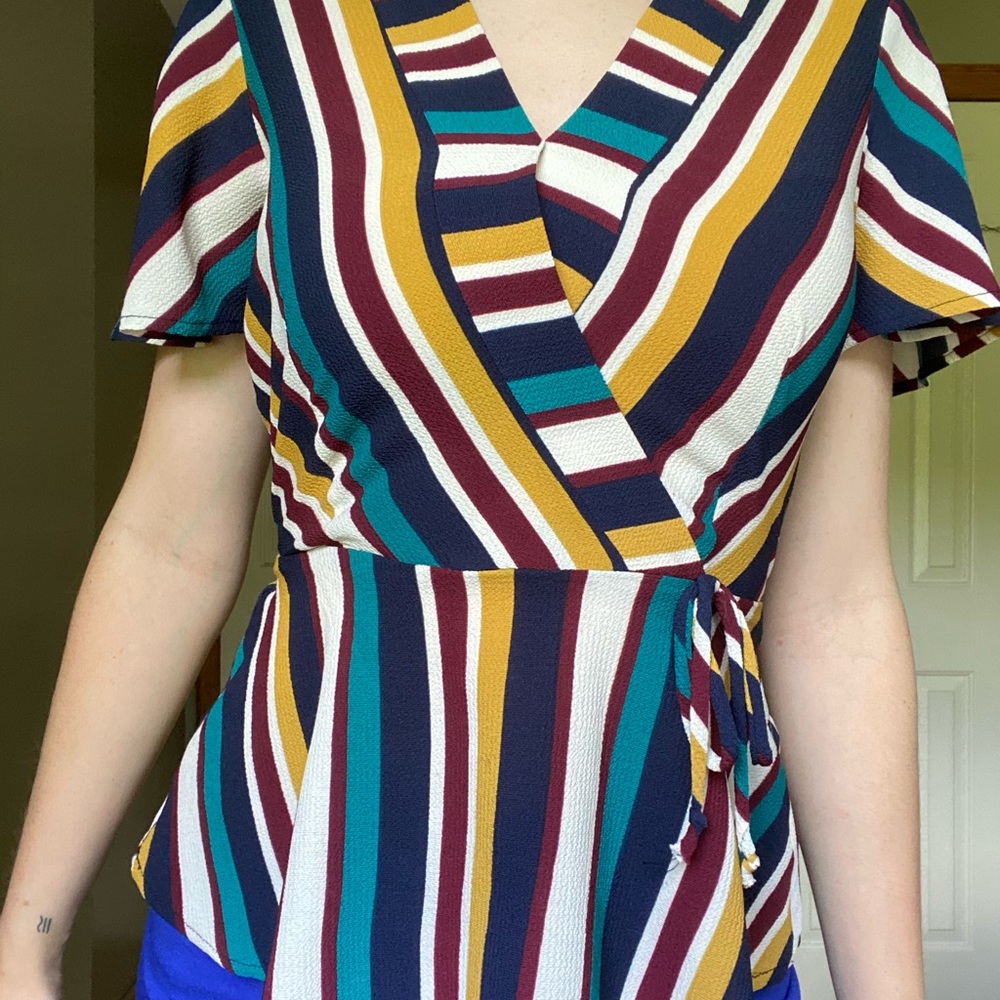 Striped Peplum top with tie detailing